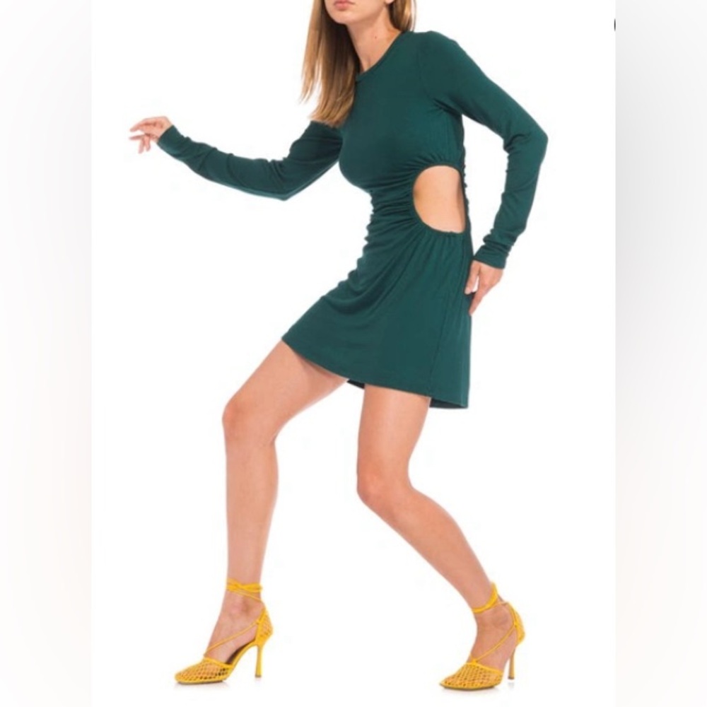 Afrm Marlowe Rib Cutout Detail Long Sleeve Dress